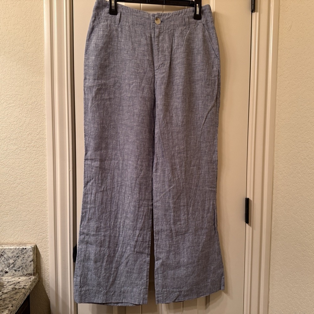 Vintage Casual Corner 100% Linen Wide Leg Pants Blue 10 Coastal Grandma Boho